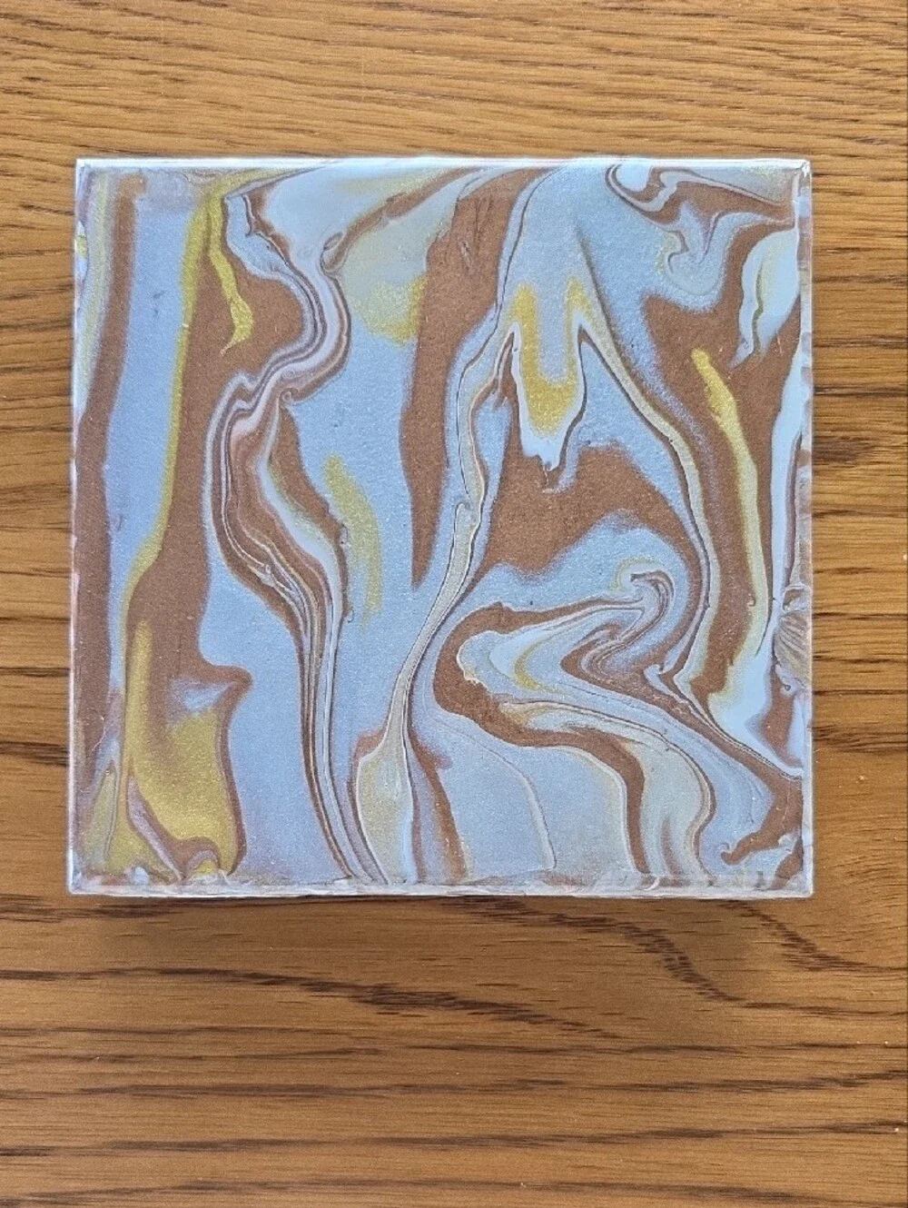 Hand Crafted Marble Coaster Set in White, Gold, and Brown